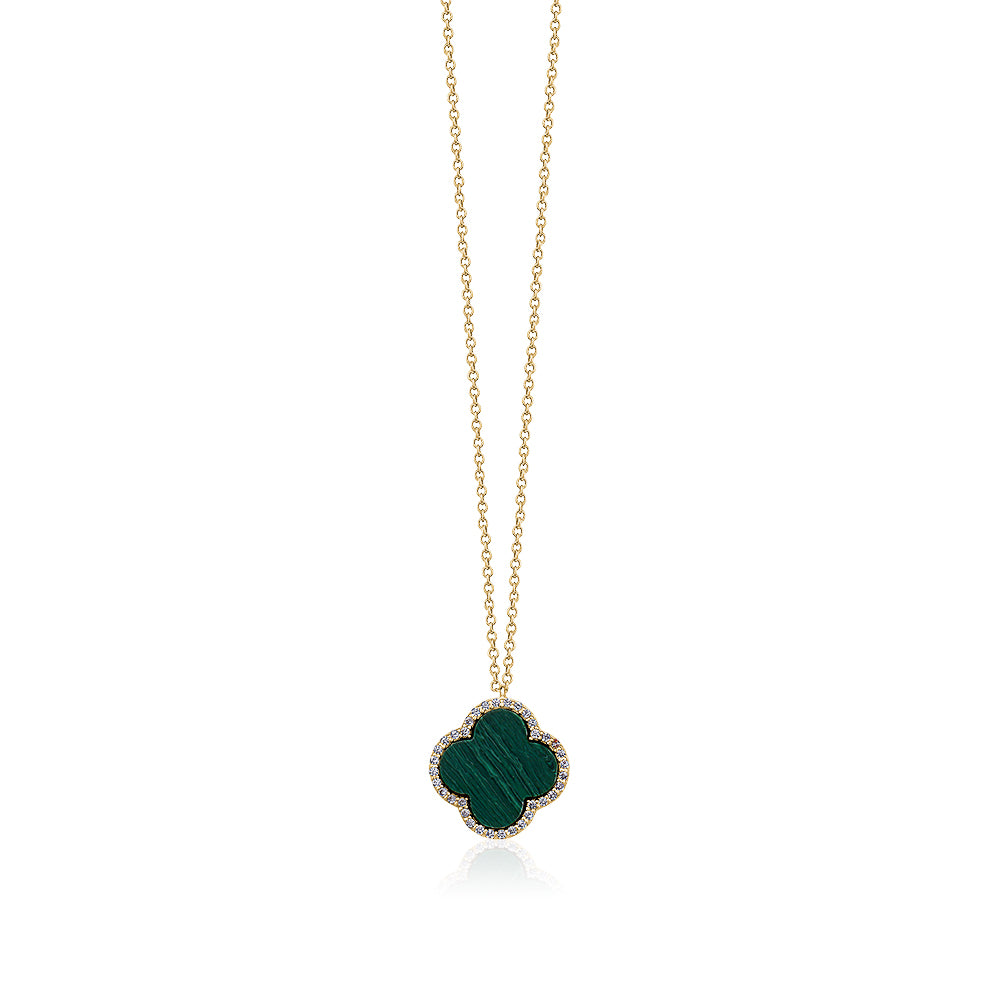 10 Clover Necklace ▷ Green Malachite Clover Four Leaf Necklace Gold plated 925 Silver, Green 10 Motif Clover Necklace, hot VCA Jewelry, Alhambra